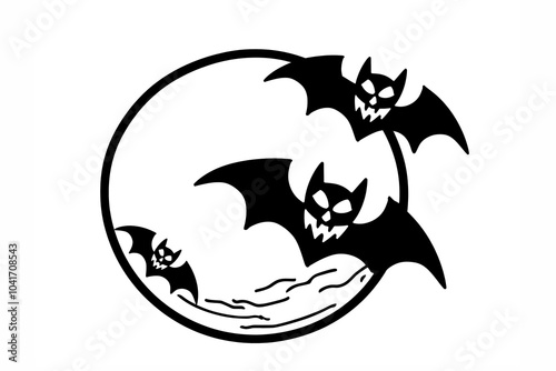 Illustration of bats and full moon. Halloween concept