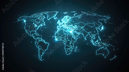 World map with luminous trading data, global network, international business