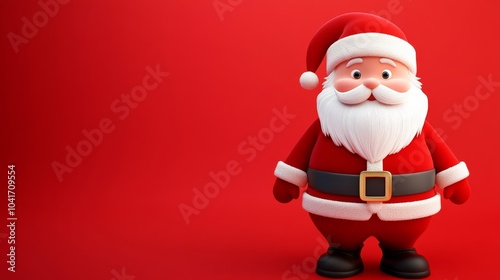 A cartoonish image of Santa Claus standing on a red background