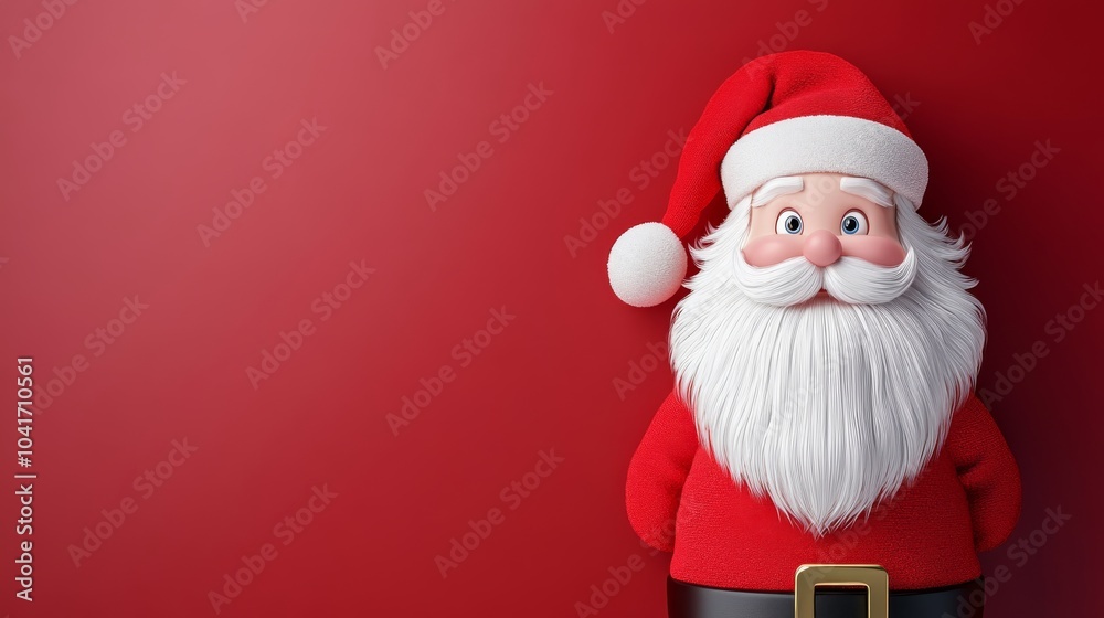 A red background with a cartoonish Santa Claus standing in front of it A red background with a cartoonish Santa Claus standing in front of it
