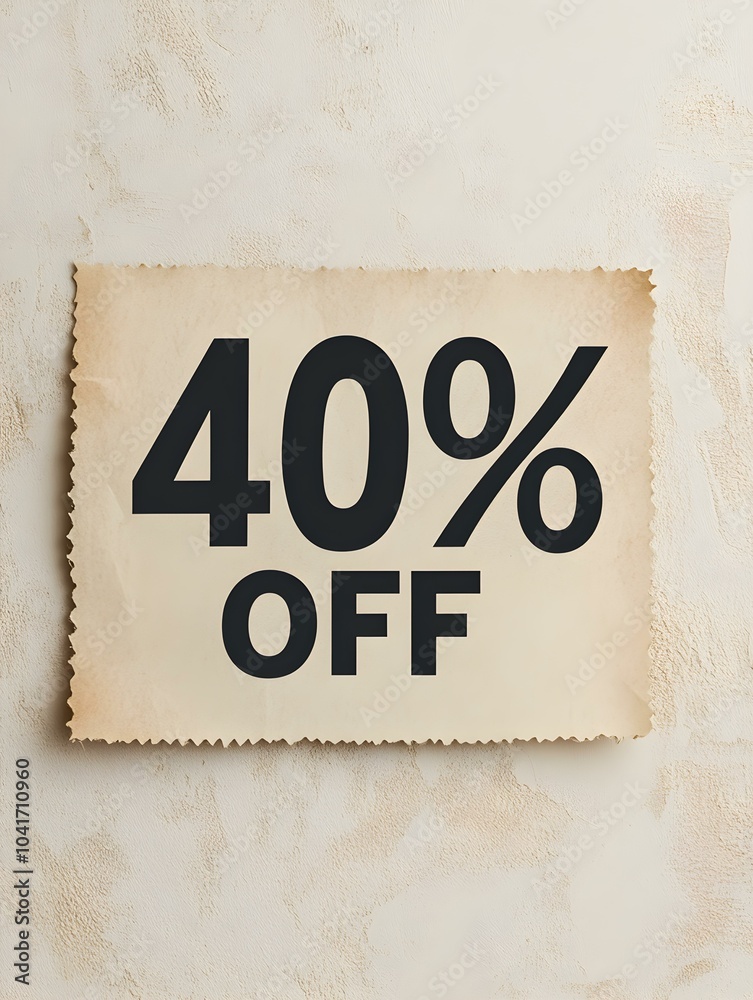 Black '40% OFF' Promotional Sign on a Beige Background Black '40% OFF' Promotional Sign on a Beige Background