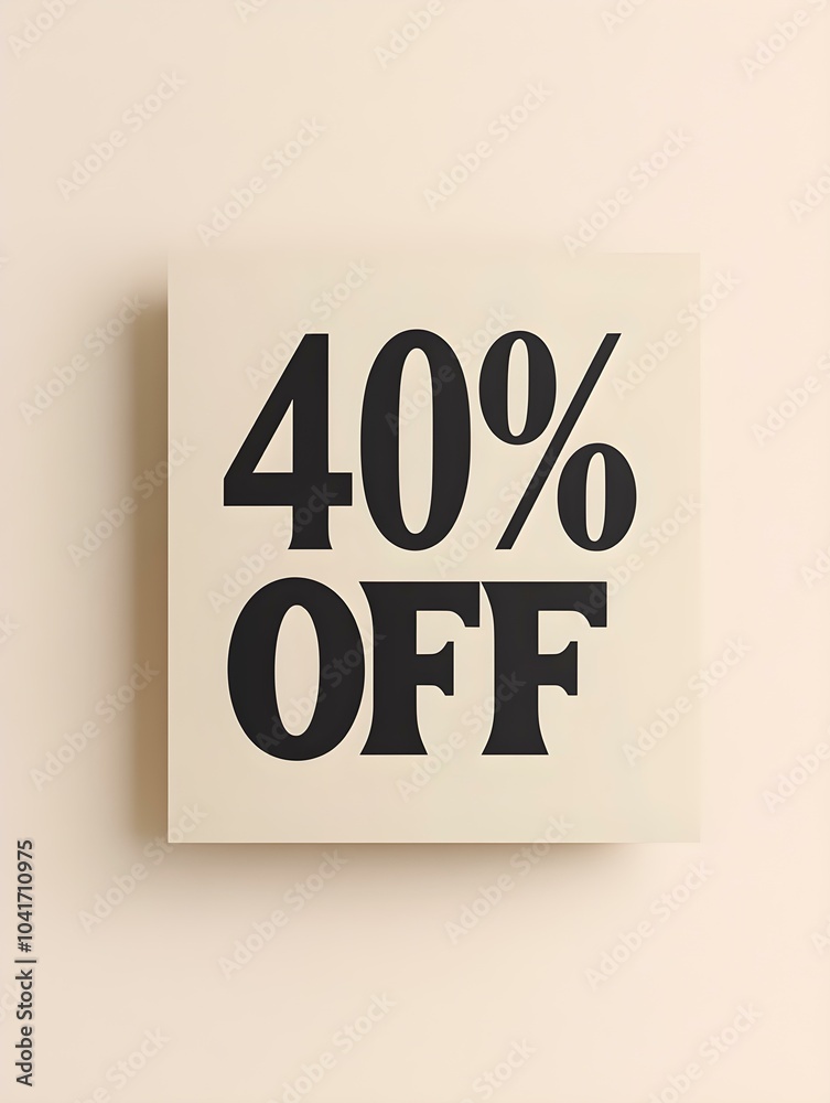Black '40% OFF' Promotional Sign on a Beige Background Black '40% OFF' Promotional Sign on a Beige Background