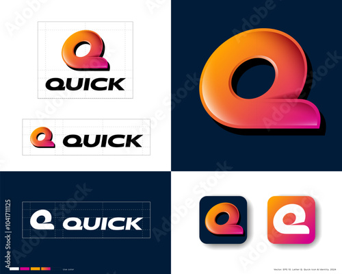 Quick logo. Yellow and red Q monogram. Brand identity, use of colors, identity and app icon.