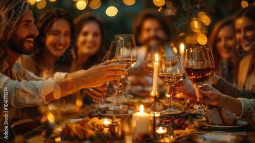 Festive Gathering with Friends and Toasting Glasses