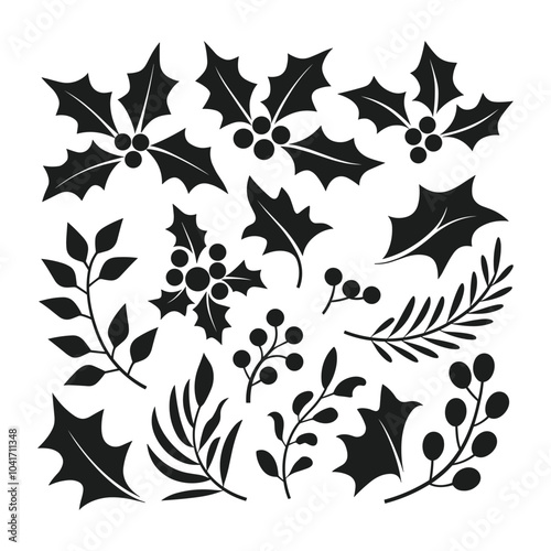 Christmas Holly and Berries Silhouette Vector – Festive Holiday Botanical Design