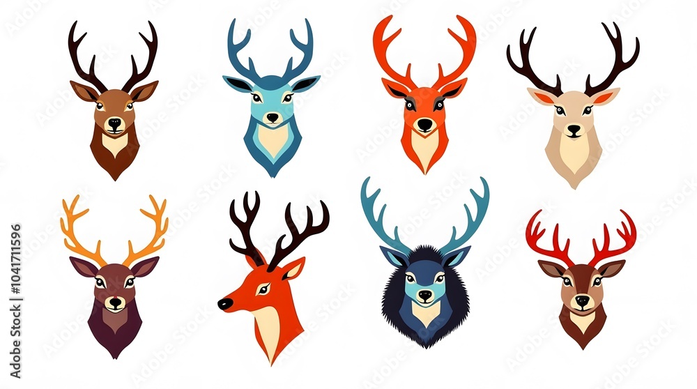 Eight Colorful Deer Heads: A Festive, Artistic Display Eight Colorful Deer Heads: A Festive, Artistic Display