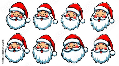 Eight Jolly Santa Clauses! Festive faces, cheerful smiles. Perfect for Christmas!