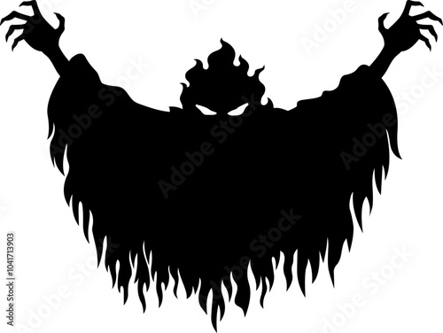 Spooky Halloween Ghost Black Silhouettes. Vector Hand Drawn Illustration Isolated On Transparent Background