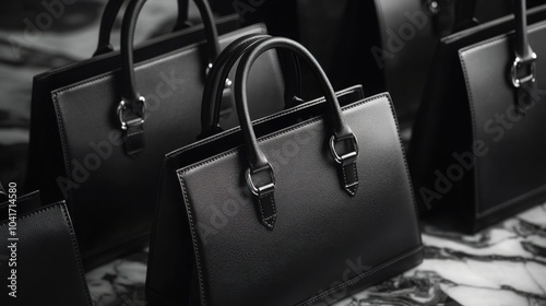 Professional product photography of sleek black leather handbags
