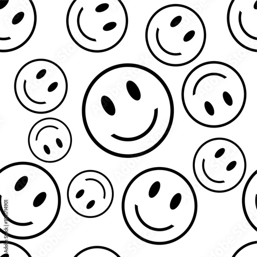 Seamless pattern of funny emoticons. Print on fabric and textiles. Gift wrapping. Vector illustration