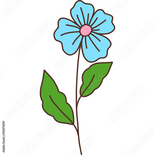 Simple Flower Illustration with Green Leaves – Hand-drawn Floral Design