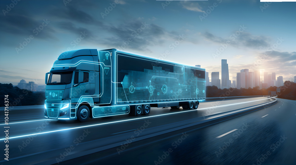 cool blue/gray truck on highway - trucking, road freight, delivery, info-graphics - transport logistics network technology cool blue/gray truck on highway - trucking, road freight, delivery, info-graphics - transport logistics network technology