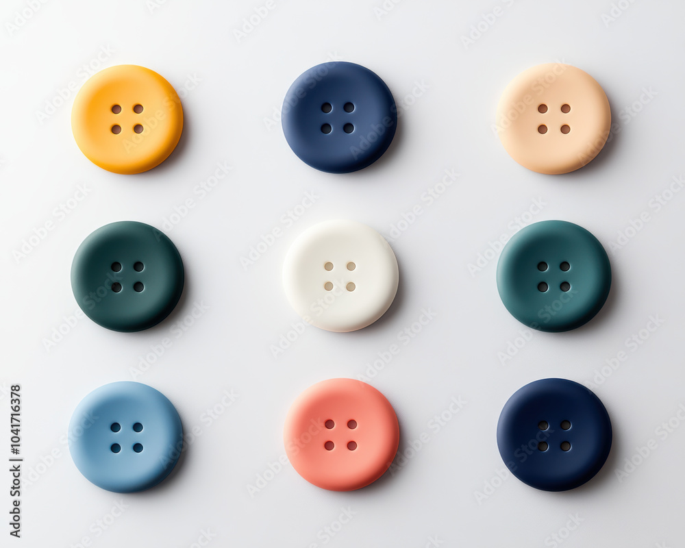Customizable buttons in various colors arranged in flat layout, showcasing vibrant palette. These buttons are perfect for sewing projects or crafts, adding touch of personality and style Customizable buttons in various colors arranged in flat layout, showcasing vibrant palette. These buttons are perfect for sewing projects or crafts, adding touch of personality and style