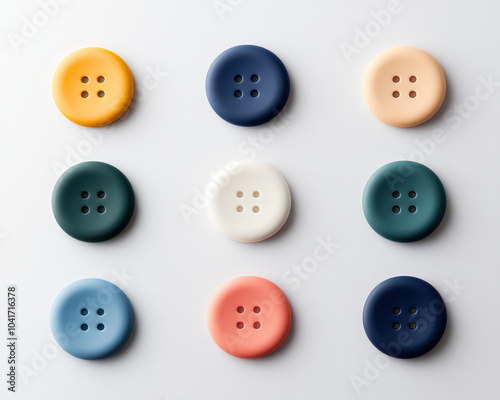 Customizable buttons in various colors arranged in flat layout, showcasing vibrant palette. These buttons are perfect for sewing projects or crafts, adding touch of personality and style