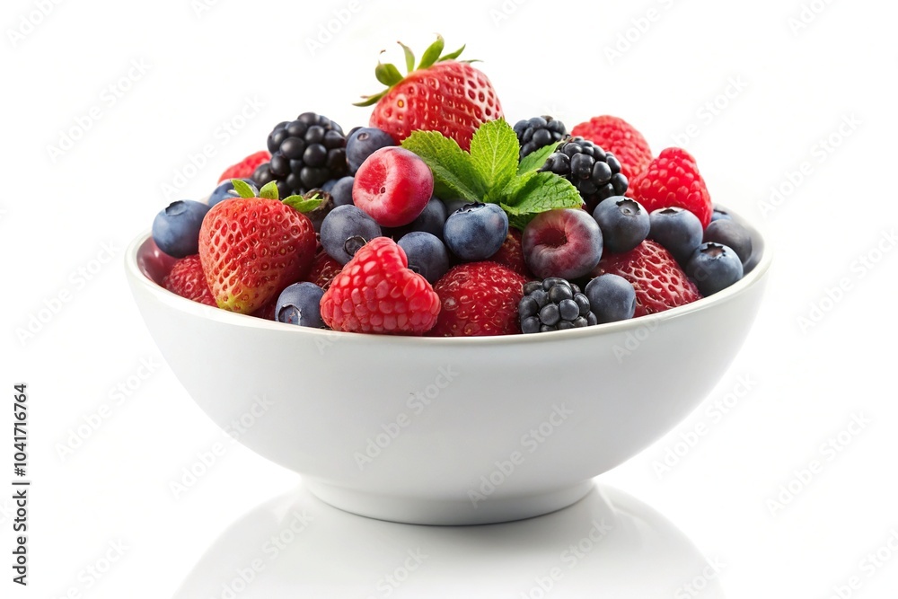 Berries in a white bowl isolated on white background Berries in a white bowl isolated on white background