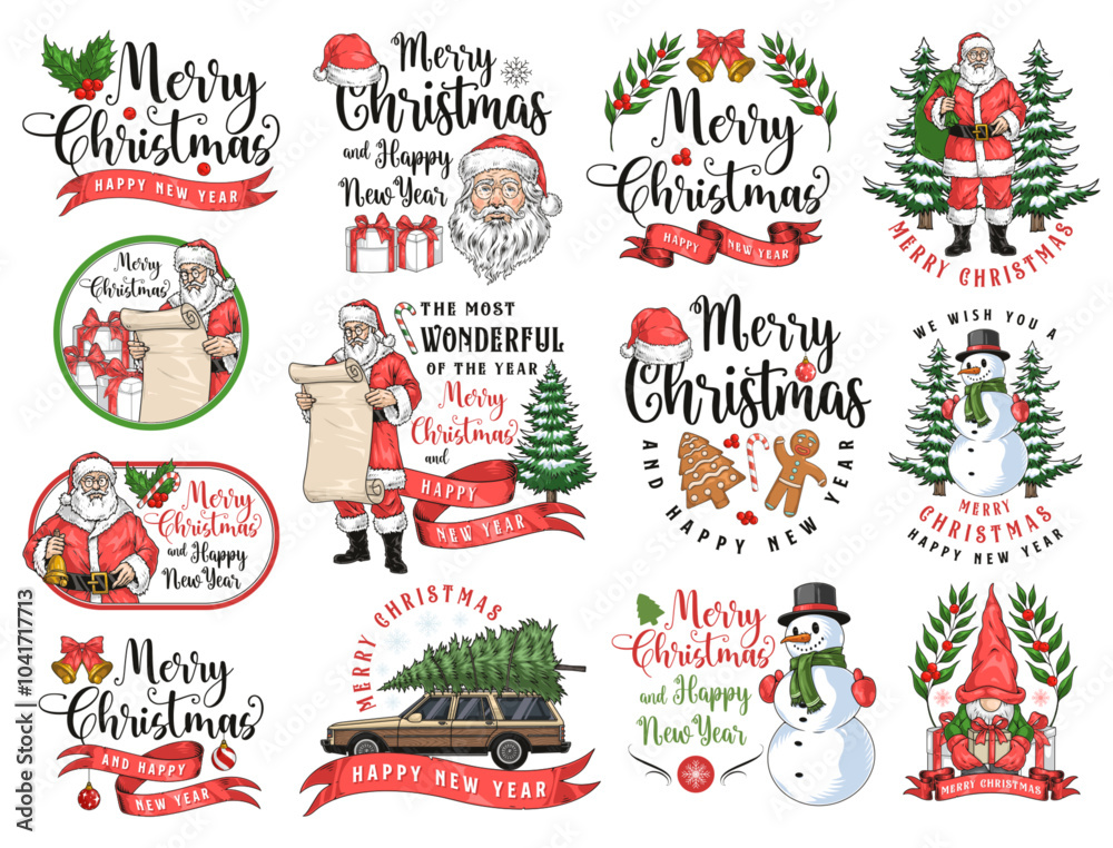 Obraz premium Merry Christmas set stickers colorful