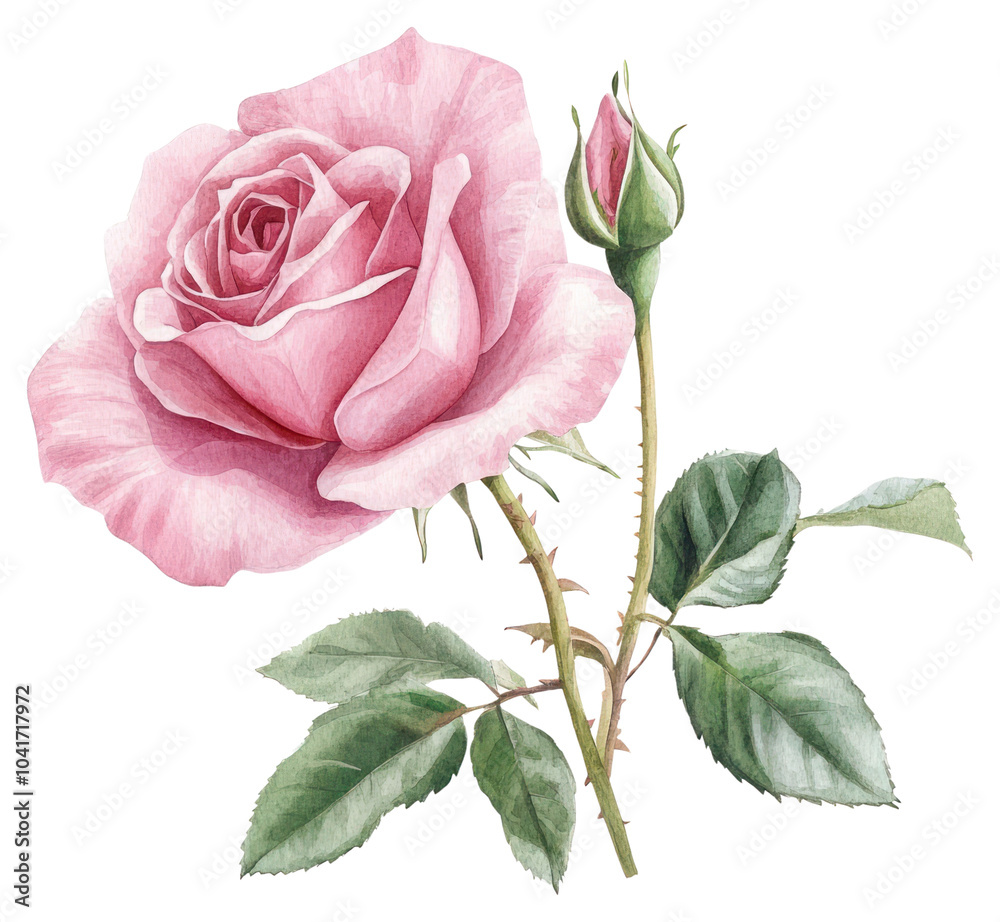 Fototapeta premium PNG English pink Roses rose illustration watercolor.