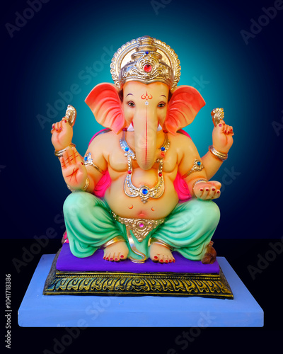 Ganesh sculpture, Lord Ganpati, Ganesha on Blue Background, Ganpati, happy Ganesh Chaturthi. photo