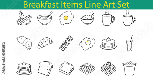 Breakfast Food Line Art Icon Set Illustration