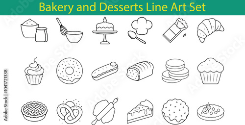 Bakery and Desserts Line Art Clipart Set