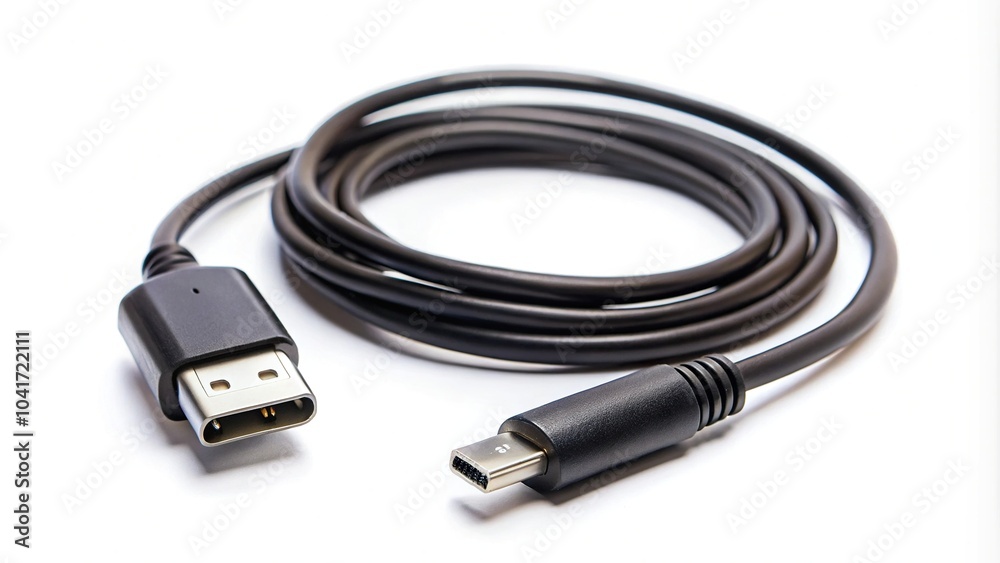 Black USB cable and adapter isolated on white background Black USB cable and adapter isolated on white background