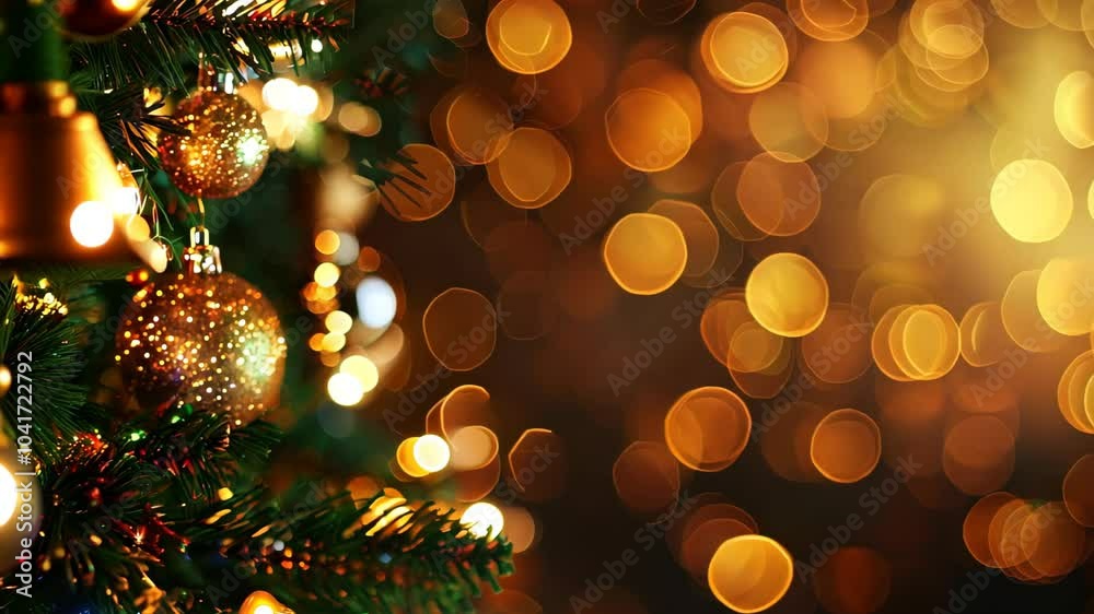 A close-up of a decorated Christmas tree, featuring shimmering golden ornaments and a warm bokeh background. joy and festive spirit, perfect for holiday projects. A close-up of a decorated Christmas tree, featuring shimmering golden ornaments and a warm bokeh background. joy and festive spirit, perfect for holiday projects.