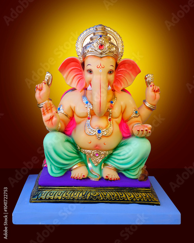 Ganesh sculpture, Lord Ganpati, Ganesha on colourful Background, Ganpati, happy Ganesh Chaturthi. photo