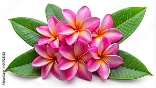 Blooming pink frangipani flowers isolated on white background photo