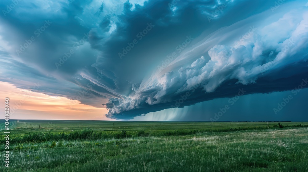 Dramatic Cloud Formation Over a Flat Plain at Sunset Dramatic Cloud Formation Over a Flat Plain at Sunset