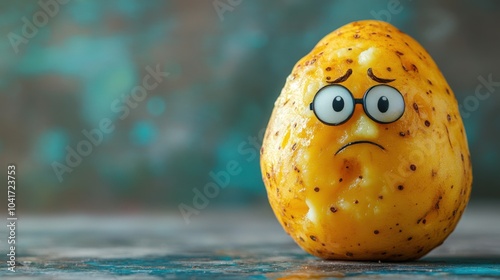 Yellow potato with a sad face on it