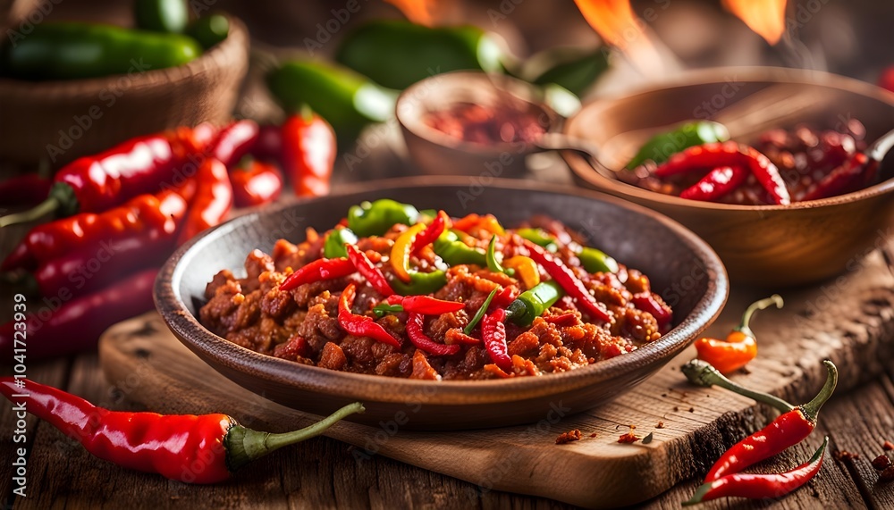 Homemade chilli con carne, bio bread and piri piri peppers
Homemade chilli con carne, bio bread and piri piri peppers