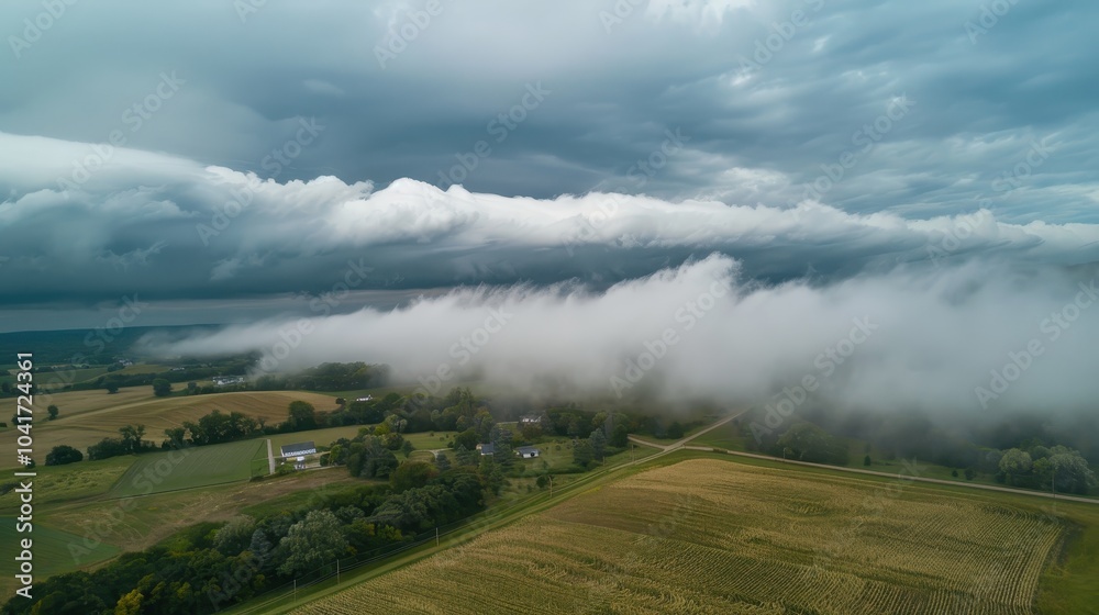 Aerial View of Cloud Shelf Over Open Landscape Aerial View of Cloud Shelf Over Open Landscape