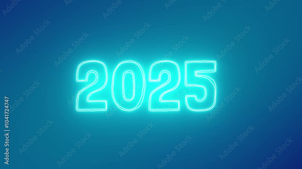 2025 neon text. Animation with blue background. 2025 neon text. Animation with blue background.
