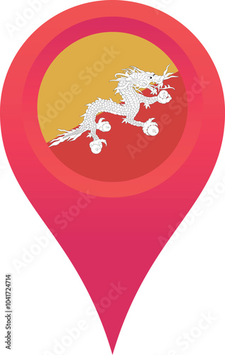 Bhutan flag location pin, flag application, Flag on Location Pin, graphic design, map pointer, vector illustration.