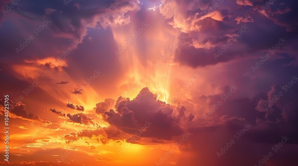 Fototapeta premium Dramatic Cumulonimbus Clouds at Fiery Sunset