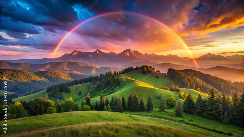 Obraz premium Soft Warm Light Bathes Rolling Hills of Lush Emerald Green Under a Tranquil Sky at Sunset