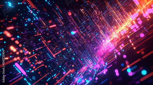 Wallpaper Mural Digital Eon: Abstract Glowing Dots and Lines in a Data Flow Landscape Torontodigital.ca