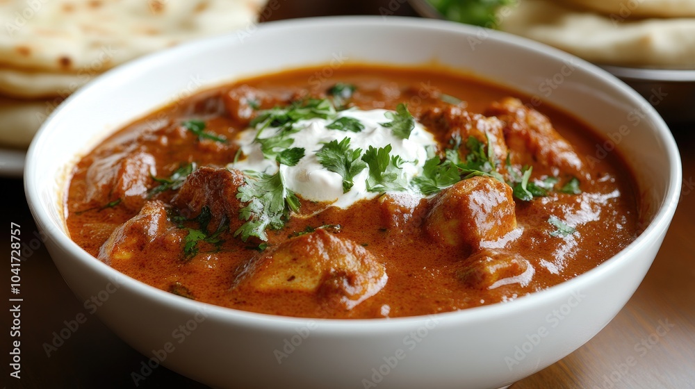 Creamy Indian Dish with Fresh Herbs and Bread
