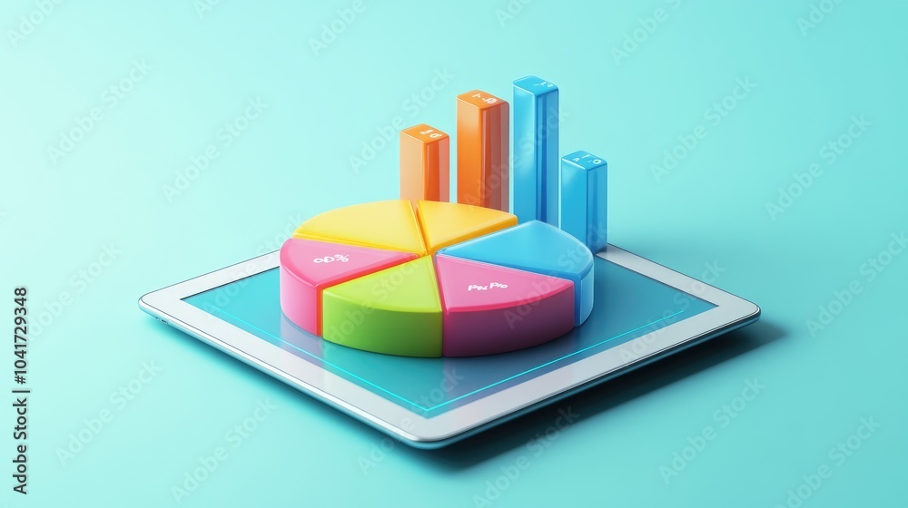 Colorful 3D Chart on Digital Tablet Screen Colorful 3D Chart on Digital Tablet Screen