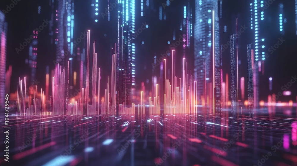 Abstract Digital Cityscape with Neon Lights Abstract Digital Cityscape with Neon Lights