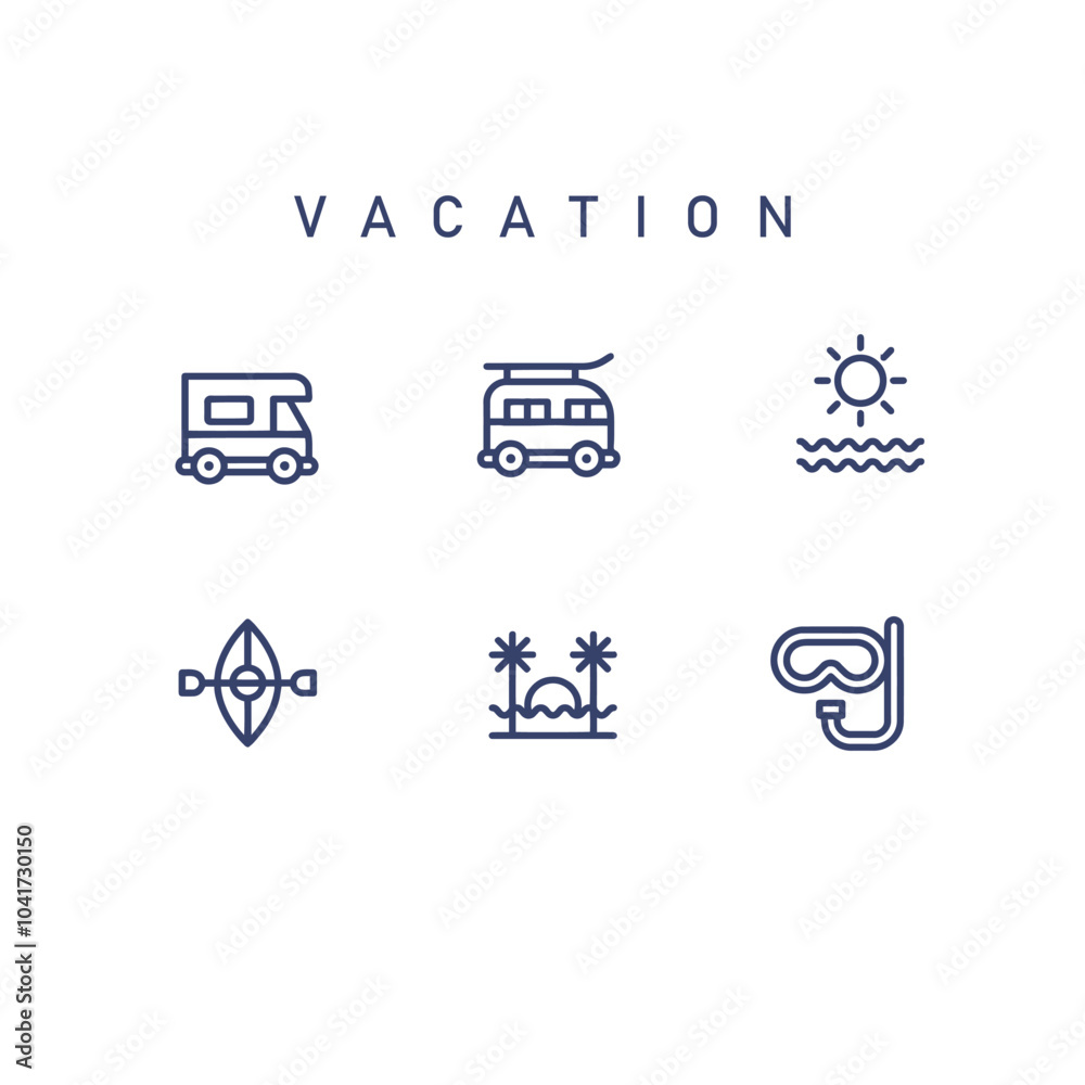 travel and vacation vector line icons set