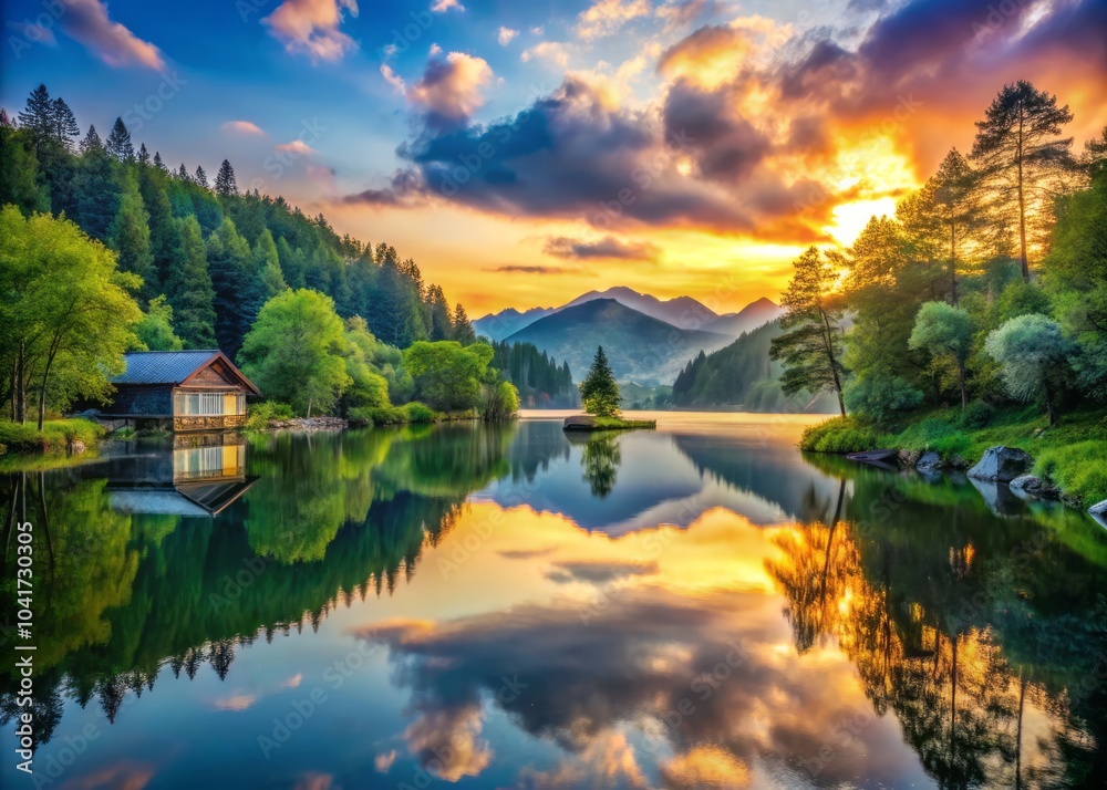 Fototapeta premium Tranquil Landscape with Soft Colors Creating a Serene Atmosphere in Nature's Embrace and Beauty