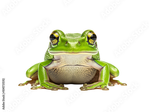 a green frog with large eyes
