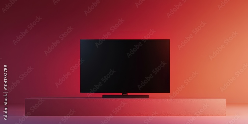Fototapeta premium Black television on a modern stand against a gradient background