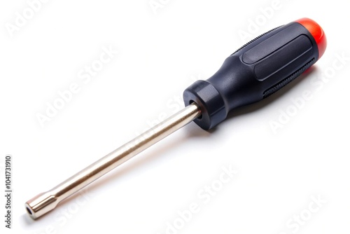 Black screwdriver isolated on white background aerial view