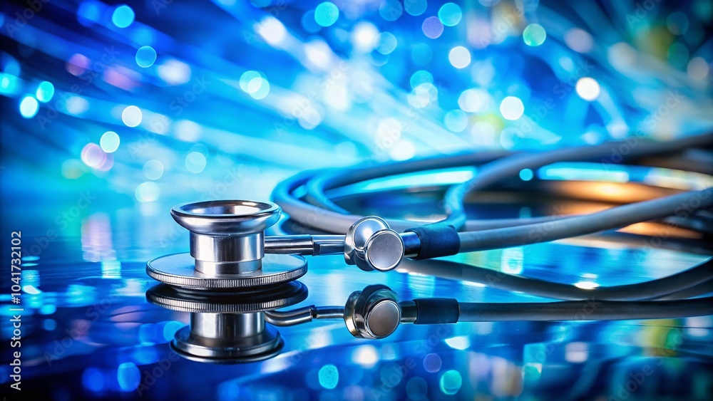 Abstract Blue Background with Stethoscope for Healthcare Concepts and Medical Visuals, Ideal for Medical Articles and Abstract Blue Background with Stethoscope for Healthcare Concepts and Medical Visuals, Ideal for Medical Articles and