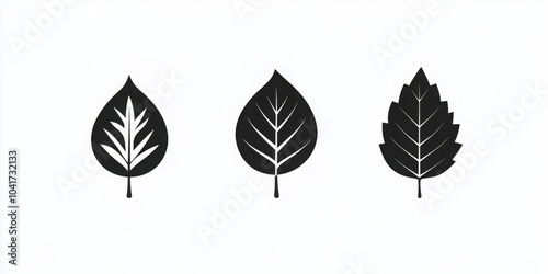 Minimalist Black Leaf Icon on White Background, Perfect for Nature, Eco-Friendly Themes, and Modern Graphic Design Projects, Featuring Simple Botanical and Environmental Symbols photo