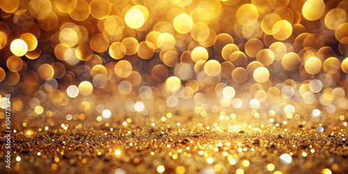 A shimmering and vibrant background featuring a bokeh effect of glowing gold and yellow circles, reminiscent of a celebration with festive lights and a backdrop of sparkling glitter.