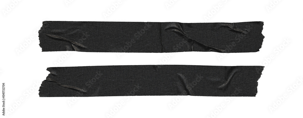 Set of duct tape lines, isolated black paper adhesive tape strips of long sizes on transparent background