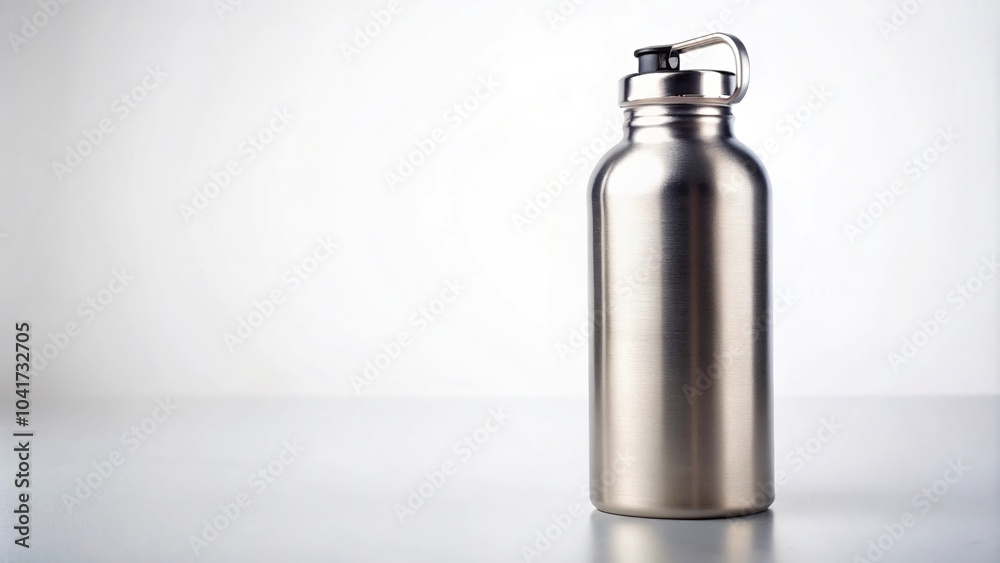 Blank silver water bottle on white background extreme close-up Blank silver water bottle on white background extreme close-up